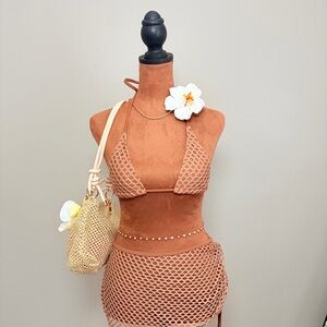 Tan Bikini top and Mesh Cover-Up